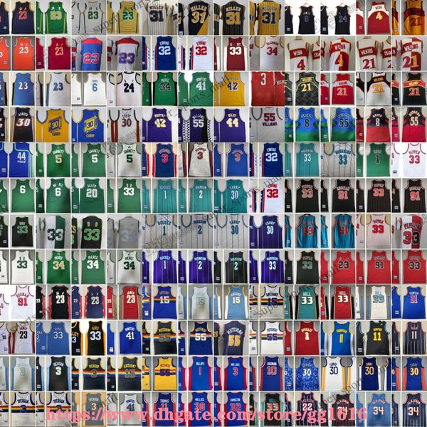 Todos los equipos Jerseys retro de baloncesto Michael Iverson 24Bryant Olajuwon Anthon Mutombo Stockton Arroyo Malone Drexler Tatum Garnett Green Pierce Russell Allen