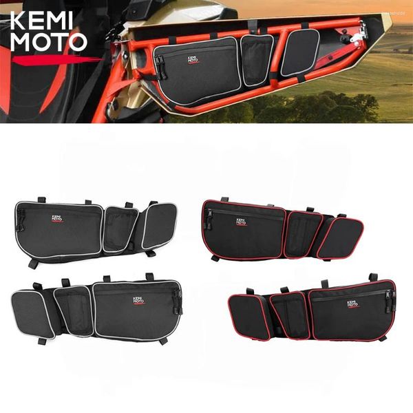 Ruedas todo terreno KEMIMOTO X3 UTV, bolsa de almacenamiento para puertas delanteras con rodillera para Can-am Maverick MAX 2024, costuras grises/rojas