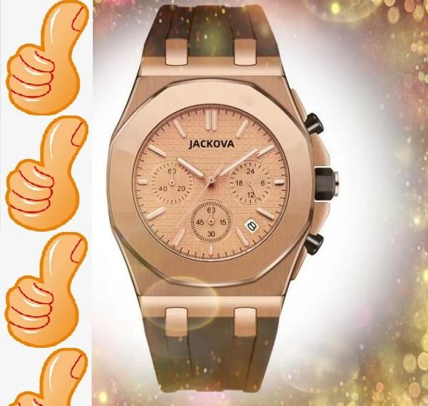 todo el crimen Popular Relojes para hombres grandes Moda de lujo para hombre Banda de goma de acero inoxidable Función completa Cuarzo Cronógrafo Fecha automática Vestido Diseñador Reloj de pulsera Regalos