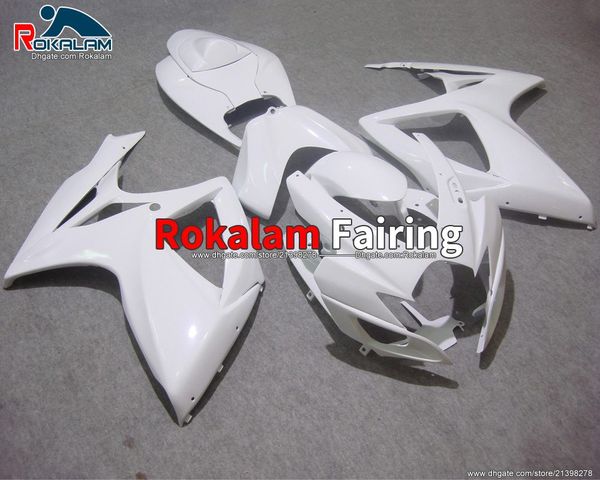 Todo blanco para Suzuki Street Bike Carenado GSXR 750 2007 Kits de carrocería del mercado de accesorios Carenados GSXR 600 GSX-R600 2006 2006 K6 (moldeo por inyección)