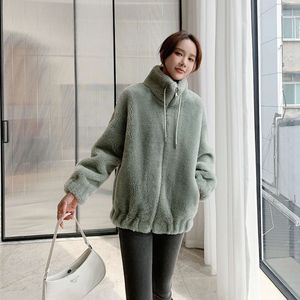 Alle woldeeltjes, Haining composiet bont geïntegreerd lamsbont, veelzijdige herfst en winter nieuwe warme Koreaanse versie jas voor dames 7126,