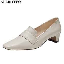 ALLBITEFO Easy Style Véritable Cuir Véritable Talons épais Bureau Dames Chaussures Printemps Automne Marque Talons Hauts Femmes Talons Femmes Chaussures 210611