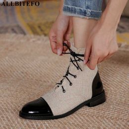 ALLBITEFO taille 34-43 couleurs mélangées tissu + cuir véritable naturel femmes bottes hiver chaussures à talons hauts mode moto bottes 210611