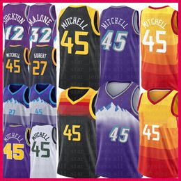 Donovan Mitchell Basketball Jersey Rudy Gobert John Stockton Hommes Chemises 2021 New Karl Malone Maillots Vintage 45 27 12 32
