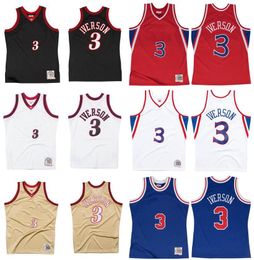 Allen Iverson basketbalshirt S-XXL Mitchell Ness jersey 1997-98 1996-97 wit blauw rood heren dames jeugd retro jersey 3