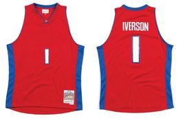 Allen Iverson Custom basketbal Jersey S-6XL Mitchell Ness jersey 2008-09 Mesh Hardwoods Classics retro rood Heren Dames Jeugd jerseys 1