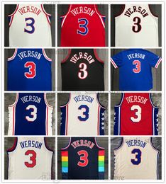 Basketball Allen Iverson 3 Jerseys Hommes Femmes Jeunes Team Bleu Blanc Rouge Marine 97810 15447 29174