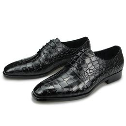 Alligator Echte mode drukkenleren heren kledingschoenen formele oxfords mannelijke veter zapatos de hombre 7911