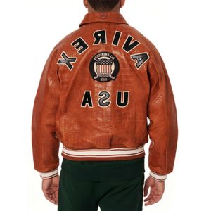 Alligator Grain Orange Bomber Leather Veste USA Size Avirex Casual Athletic épais Suit de vol de mouton