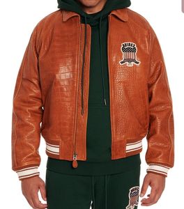 Alligator Grain Orange Bomber Leather Veste USA Size Avirex Casual Athletic épais Suit de vol de mouton