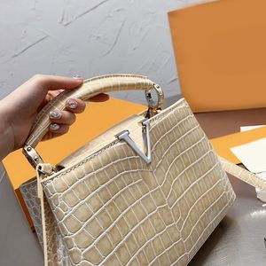 Alligator Tote Tas Women Handtassen Crossbody Schoudertassen Lady Flap Purse Purse Echt lederen Interlayer Fashion Letter Silver Hardware Buckle Verwijderbare riemzak