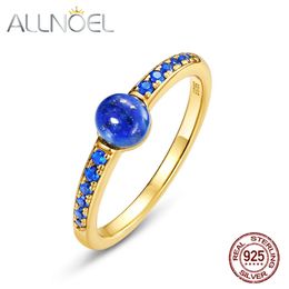 AllNoel 925 Silver Silver Candy Style Rings pour femmes Blue Onyx Lapis Lazuli Turquoise Stone Gold plaqué vintage Fine bijoux 240509