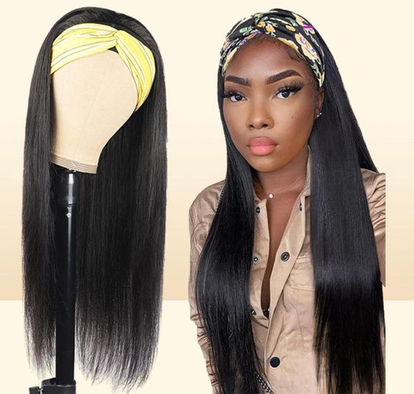 Allove 30inch Straight Full Machine Fabriqué Wig Aucune Lace Wigs Curly Loose Deep Body Body Human Heugs Wigs with Bandbands for Black W7752108