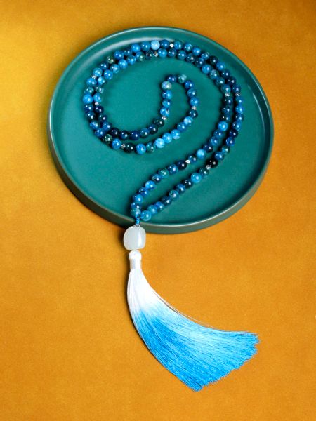 Aleación 108 Mala Beads Collar para mujeres Rosario, Collar de borla largo degradado azul, Japamala Nuevo en collar, joyas, envío gratis