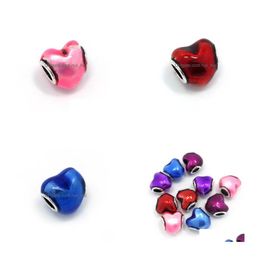 Lega di 12mm a forma di cuore colori misti perline a goccia d'olio misura bracciale europeo con ciondoli fai da te 50 pz / lotto consegna di gioielli sciolti Dhphn