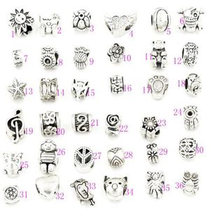 Alliage 140 styles 925 Argent Grand Trou Perles pour Européenne Pandora Charme Bracelets ilia Biagi Métaux Lâche Perle Bijoux DIY 140 pcs l268N