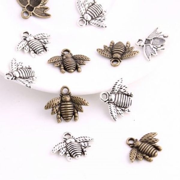 Aleación 150pcs estilo vintage plateado plateado de zinc aleación encantos de abejas colgante de collar de abejas para joyas que hacen 21x16mm243p