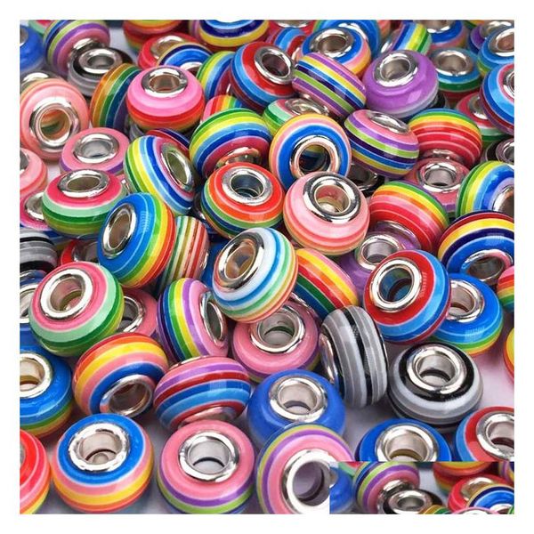 Aleación 16 colores antiguos rainbow color resina cuentas europeas tubo fit women m cadena de serpiente amuleto big bead brazaletra dhip4