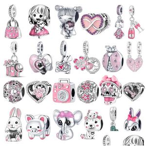 Alloy 2023 Pink Charms Plata De Ley 925 Cute Girl Wine Fashion Bag Love Heart Fit Pandoras Bracelet DIY Jewelry Making Drop Delivery Dhko4