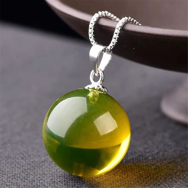 Alliage 20 mm Collier de pendentif ambre naturel pour femmes Les femmes hommes aiment la guérison cadeau Reiki Crystal Silver Stone Beads bijoux de pierre de pierre aaaaa