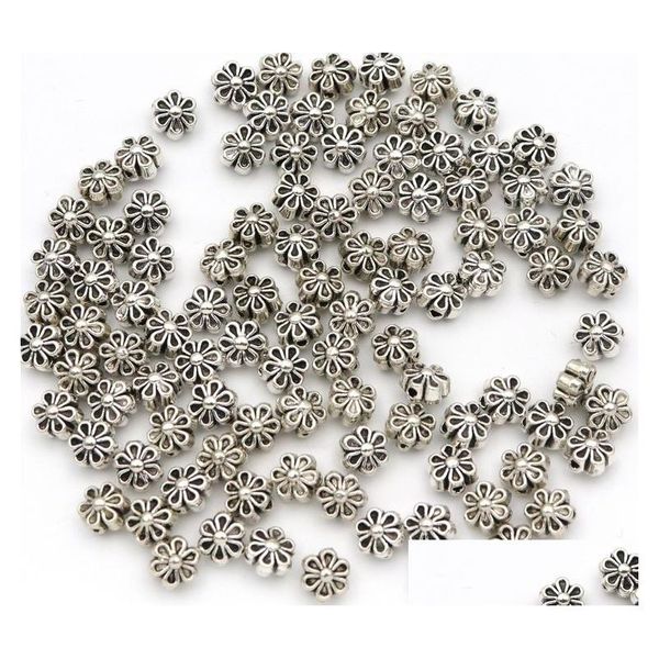 Alliage 500Pcs Tibétain Sier Seed Spacer Fleur Perles En Métal Pour La Fabrication De Bijoux À La Main Bracelet À Bricoler Soi-Même Accessoires De Collier En Gros Drop Dh5Bq