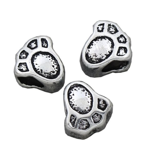 Aleación Baby Bear Dog Paw Print Big Hole Beads 10.6x10.3mm Espaciadores de plata antigua Fit European Charm Bracelets Jewelry DIY L1469 120pcs / lot