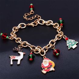 Bracelet en alliage thème de noël décorations de dragonne chaîne bijoux pendentif dessin animé père noël arbre motif d'élan joyeux noël cloche cadeau de fête fournitures de fête