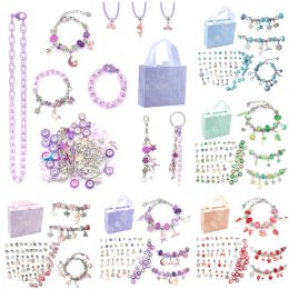 Kit de bracelets en alliage pour femmes, accessoires de fabrication de bijoux, ensemble de breloques en métal pour enfants, perles macroporeuses faites à la main, tendance, chaîne à main, nouveau