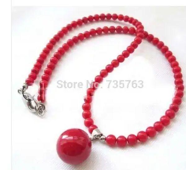 Collier de perles rondes en corail rouge naturel pour femmes, bijoux de mariée charmants en alliage, pendentif en perles de coquillage de mer de 14mm, AAA, 6mm