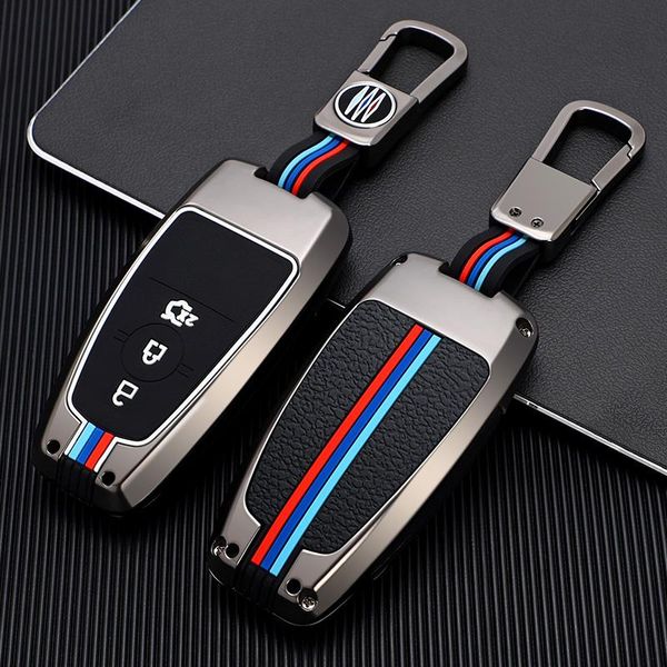 Funda de aleación para llave de coche para cubierta Ford Fashion Mustang Explorer F-150 F-250 F-350, carcasa para mando a distancia, llaveros con soporte de piel