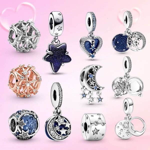 ALLIAGE CELESTIAL THOSTING COEUR DOUBLE CHARM pour un moment Bracelet Sier plaqué Perles en métal clip Galaxy Star Murano Sangle