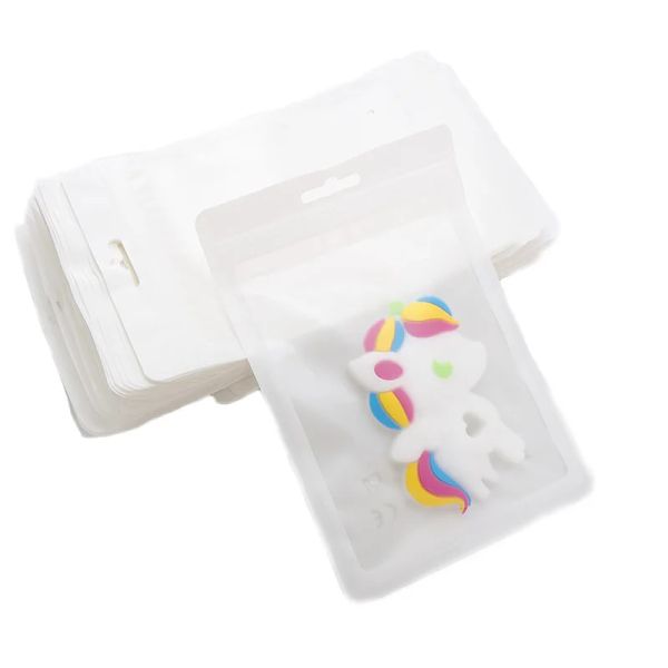 Aleación Chenkai 100 Uds. Mordedor para bebé blanco 12x18cm bolsas de plástico para exhibición cuentas de silicona sin BPA paquete bolsas colgantes de joyería