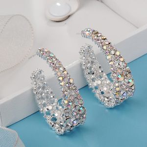 Alloy Colored Earrings Fashion Women C Type Dangle Colorful Rhinestone Inlaid Earrings Jewelry Gift Glitter Earring Gift