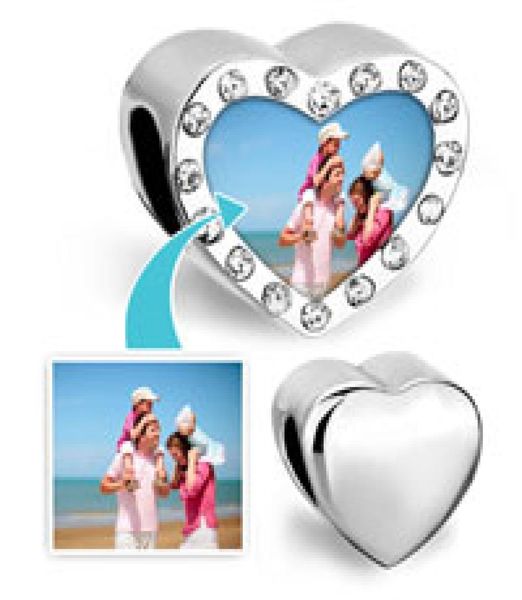 Cuentas de foto de corazón en blanco personalizadas de aleación, abalorios europeos de cristal de piedra natal de Metal aptos para pulsera Chamilia Biagi 4956420