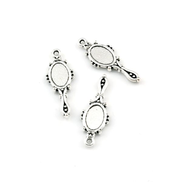 150 unids/lote colgantes de aleación de plata antigua con forma de espejo del diablo para hacer joyas, pulsera, collar, accesorios DIY, 10x27mm, A-588