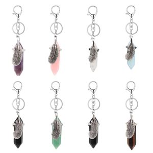 Porte-clés en alliage de plumes avec pierres précieuses naturelles, sac à dos, petit pendentif, cadeau de transport pour les amis et la famille