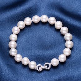 Alliage HENGSHENG 100% naturel presque rond perle bijoux Bracelet, personnalisé 925 argent Sterling 89mm 910mm perles bijoux Bracelet