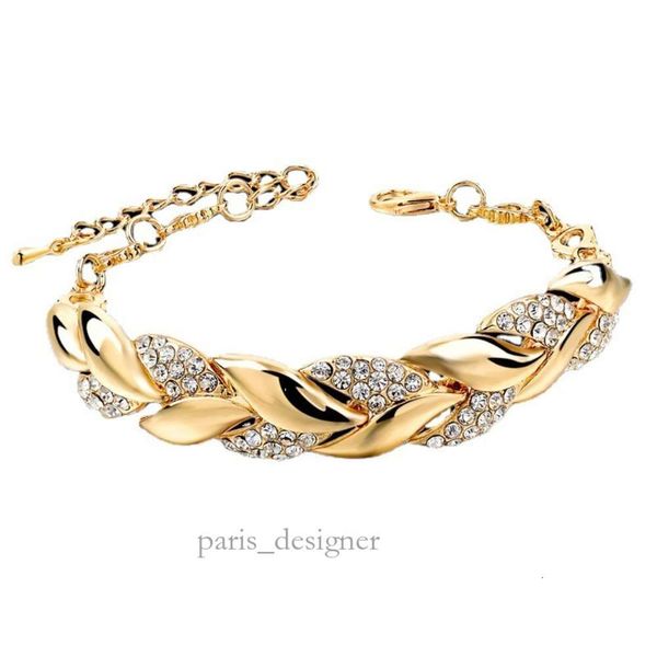 Bracelet en alliage incrusté de diamants, bijoux à la mode, feuille, nom de famille féminin, accessoire en or, 42 515