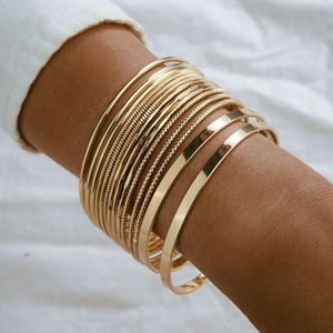 Bijoux en alliage, personnalité exagérée, ensemble de bracelet large, bracelet à face lisse en or pour femmes, ensemble de 14 pièces