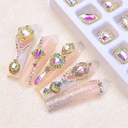 Alliage k9 cristal diamant nail art strass de bijoux de bijoux en forme de coeur en forme de coloria ab colorier rose décoration de luxe accessoires bricolage 20pcs 240524