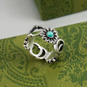 Legering liefde madeliefje bloemen trouwringen voor vrouw parelmoer shell blauwe edelsteen inlays punk niet allergisch kristal legering luxe herenring turquoise delicaat ZB038 E23