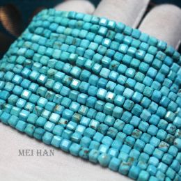 Alloy Meihan (2 brins / set) Charmante cube à facettes turquoise 3,5 mm Perles en pierre en vrac pour la fabrication de bijoux Bracelet de bricolage