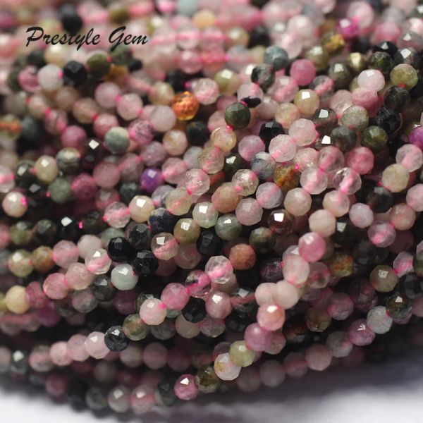 Meihan – tourmaline colorée naturelle en alliage, 5 brins/ensemble, perles rondes à facettes de 2mm, amples, faites à la main, pour la fabrication de bijoux, design DIY