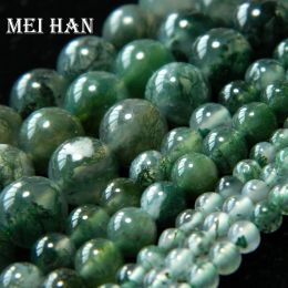 Alliage meihan naturel a + green moss agate lisse rond perles lâches pour les bijoux de la fabrication de bricolage ou de cadeau