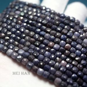 Legering Meihan Groothandel Natuurlijke Blauwe Saffier 4.5mm Facet Cube Losse Kralen Voor Sieraden Maken Ontwerp DIY