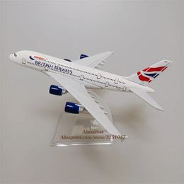 Aleación Metal Air British Airways A380 Airlines Diecast Modelo de avión Airbus 380 Modelo de avión con soporte Aviones Regalos para niños 16 cm 240116