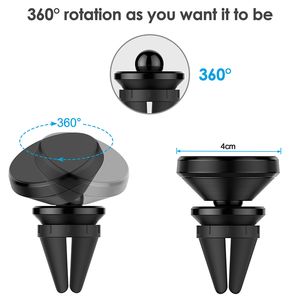 Legering metalen sterke magnetische autohouder Telefoon Air Vent Mount Stand Houders 360 ° Rotatie voor smartphone met doos