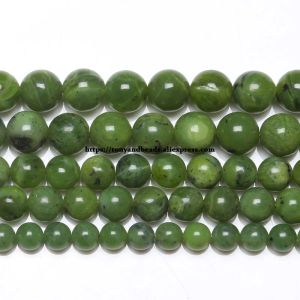 Cuentas sueltas redondas de piedra de Jade verde canadiense, calidad AA, aleación Natural, 6, 8, 10 y 12MM, tamaño a elegir para fabricación de joyas