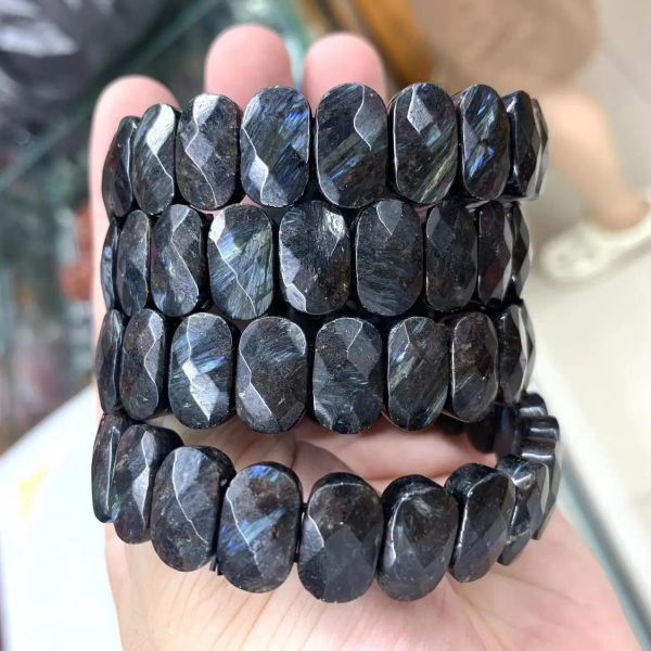 Alloy Natural Amphibole Arfvedsonite Stone Beads Bracelet Natural Gemstone Jewelry Bangle For Woman for Man Wholesale!