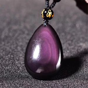 Alliage collier d'obsidien naturel en alliage pour femmes hommes cristal 32x20 mm perles arc-en-ciel vert violet flash léger en pierre bijoux aaaaa